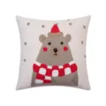Festive Christmas tufted pillow cover featuring a cute embroidered holiday bear design - 45x45cm / Scarf Bear