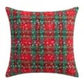 Festliches rot-grünes Karo-Weihnachtskissen mit weißem Schneeflockenmuster-Motiv - 45x45cm(Nur Bezug) / Grün Kariert Kleine Schneeflocke
