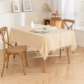 Yellow checkered cotton linen tablecloth with elegant tassel edges for dining tables. - 60*60cm / Yellow