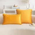 Fundas de cojín de terciopelo amarillo con ribete de pompones para decoración - Solo Funda (Sin Relleno) / 30x50cm / Naranja y Amarillo
