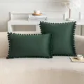 Funda de cojín de terciopelo verde oscuro con flecos decorativos de pompones para sofá - 30x50cm(Solo funda) / Cian Oscuro