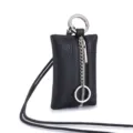 Minimalist black genuine leather neck hanging mini pouch for keys and lipstick - Black