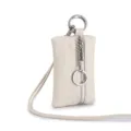 Premium beige genuine leather neck-hanging coin purse with sturdy metal zipper and lanyard - Off White