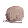 Kreative Lederbörse im Swiss-Roll-Design in Rosa und Beige mit Kieselstruktur und Schlaufe - Rosa