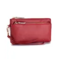 Pochette élégante en cuir rouge grainé avec fermetures éclair dorées à double zip - Pochette Grande Capacité Motif Lychee (SL-017) / Rouge
