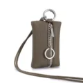 Olive green pebbled leather neck lanyard coin purse and key bag with metal clasp - Mocha Brown