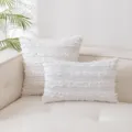Boho-Kissenbezug-Set aus weißem Baumwollleinen mit strukturierten Fransenquasten - 30*50cm Ohne Kern / Milchweiß