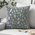 Housse de coussin élégante en peluche courte grise avec motif plumes dorées pour canapé - Gris foncé