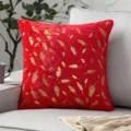 Housse de coussin en peluche rouge avec motifs de plumes dorées élégants - Rouge