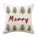 Festive white faux fur Christmas pillowcase with embroidered trees and red Merry text - Merry Embroidered Tree (No Core)