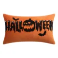 Orange Halloween embroidered pillowcase featuring a spooky pumpkin and bat design - 30x50cm(Cover Only) / Orange (Pumpkin Rectangular Style)