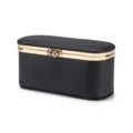 Kleine schwarze Leder-Clipbörse mit Goldverschluss für Lippenstift und Schmuck - Schwarz