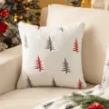 White faux rabbit fur plush pillowcase with festive Christmas tree embroidery - Two Gray One Red Tree (No Core)