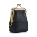 Elegante mini portamonete in pelle nera martellata con chiusura a scatto dorata - Nero