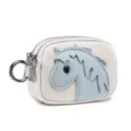 Small genuine leather coin purse with cartoon horse design and double zipper closure - White