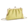 Elegante bolso de mano plisado verde amarillento con cadena dorada y cuero suave - Amarillo