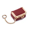 Mini burgundy genuine leather jewelry and coin pouch with gold chain and clasp closure - Burgundy