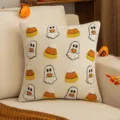 Halloween ghost and candy corn embroidered throw pillow cover for festive home decor - 45x45cm(Cover Only) / Beige (Sweet Little Devil Corn Style)