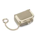 Mini khaki leather jewelry pouch with a gold clasp and a keychain ring for storage - Elephant Gray
