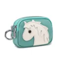 Teal green leather double zipper coin purse with a cute cartoon horse head design - Macarons