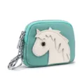 Echt lederen portemonnee in mintgroen met schattig paardenpatroon en sleutelhanger - Macaron Groen