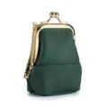 Vintage grünes Leder Klipp-Geldbeutel mit goldener Kette für Schmuckaufbewahrung - Dunkelgrün