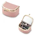 Kompaktes rosa Leder-Schmuckkästchen mit Innenspiegel zum Organisieren von Ringen und Lippenstift - Rosa