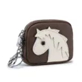 Creatieve kleine bruine lederen paardvormige portemonnee met zilveren sleutelhanger clip - Chocolade