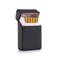 Elegante pitillera de cuero lichi negro con tapa abatible magnética para paquete entero - Negro