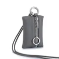 Sophisticated mini grey genuine leather neck coin pouch with silver chain and zip - Cumulonimbus Gray