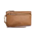 Pochette pour femme en cuir véritable grainé avec plusieurs fermetures éclair - Pochette Grande Capacité Motif Lychee (SL-017) / Jaune Terre