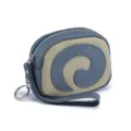 Minimalistisches Echtleder Schweizer Rolle Münzbörse Handgelenktasche in Blau und Beige - Denim-Blau