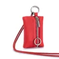 Elegant red pebbled leather mini neck pouch with silver zipper and chain for keys - China Red