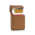 Elegante pitillera de cuero marrón con cierre magnético y textura de guijarro. - Amarillo Tierra