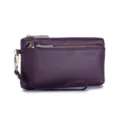 Pochette élégante en cuir grainé violet avec double compartiment zippé pour femme - Pochette Grande Capacité Motif Lychee (SL-017) / Violet