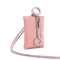 Pink genuine leather neck-hanging mini coin purse with metal chain and ring zipper pull - Pink