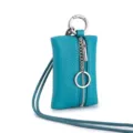 Stylish mini teal leather neck pouch coin purse with silver chain and neck cord - Lake Blue