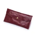 Portafoglio a busta in vera pelle rosso vino vintage con bottone a pressione in metallo - Rosso scuro