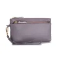 Pochette élégante en cuir véritable violet avec plusieurs compartiments zippés pour femmes - Pochette Grande Capacité Motif Lychee (SL-017) / Violet Taro