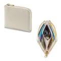 Genuine leather cross-grain slim minimalist wallet with L-shaped zipper and card slots - Milk White