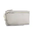 Élégante pochette grise en cuir véritable avec dragonne et doubles fermetures éclair - Pochette Grande Capacité Motif Lychee (SL-017) / Blanc Cassé
