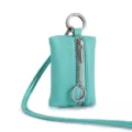 Exquisite mint green genuine leather neck pouch for coins and keys with adjustable strap - Lake Green