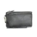 Élégante pochette en cuir de vachette grainé gris foncé avec plusieurs poches zippées - Pochette Grande Capacité Motif Lychee (SL-017) / Gris éléphant