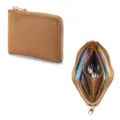 Compact tan cross-grain cowhide leather zipper wallet with multiple card slots inside - Gold Brown