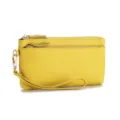 Pochette dragonne élégante en cuir véritable jaune avec double fermeture pour femme - Pochette Grande Capacité Motif Lychee (SL-017) / Jaune