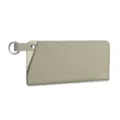Slim genuine leather sunglasses pouch in olive green with convenient metal ring clip - Light Gray