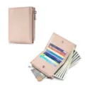 Petit portefeuille pour femme en cuir beige avec fentes pour cartes et poche à monnaie - Rose Clair