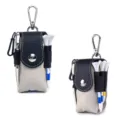 Graue und schwarze Golfballtasche aus Leder mit Gürtelclip und Tee-Halter - Milkshake Weiß mit Schwarz