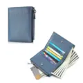 Petit portefeuille bleu en cuir grainé avec poche zippée pour monnaie - Bleu Denim