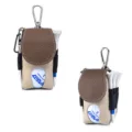 Tragbare beige und braune Golfballtasche aus echtem Leder mit Karabiner und Tees - Off-White mit Taubengrau